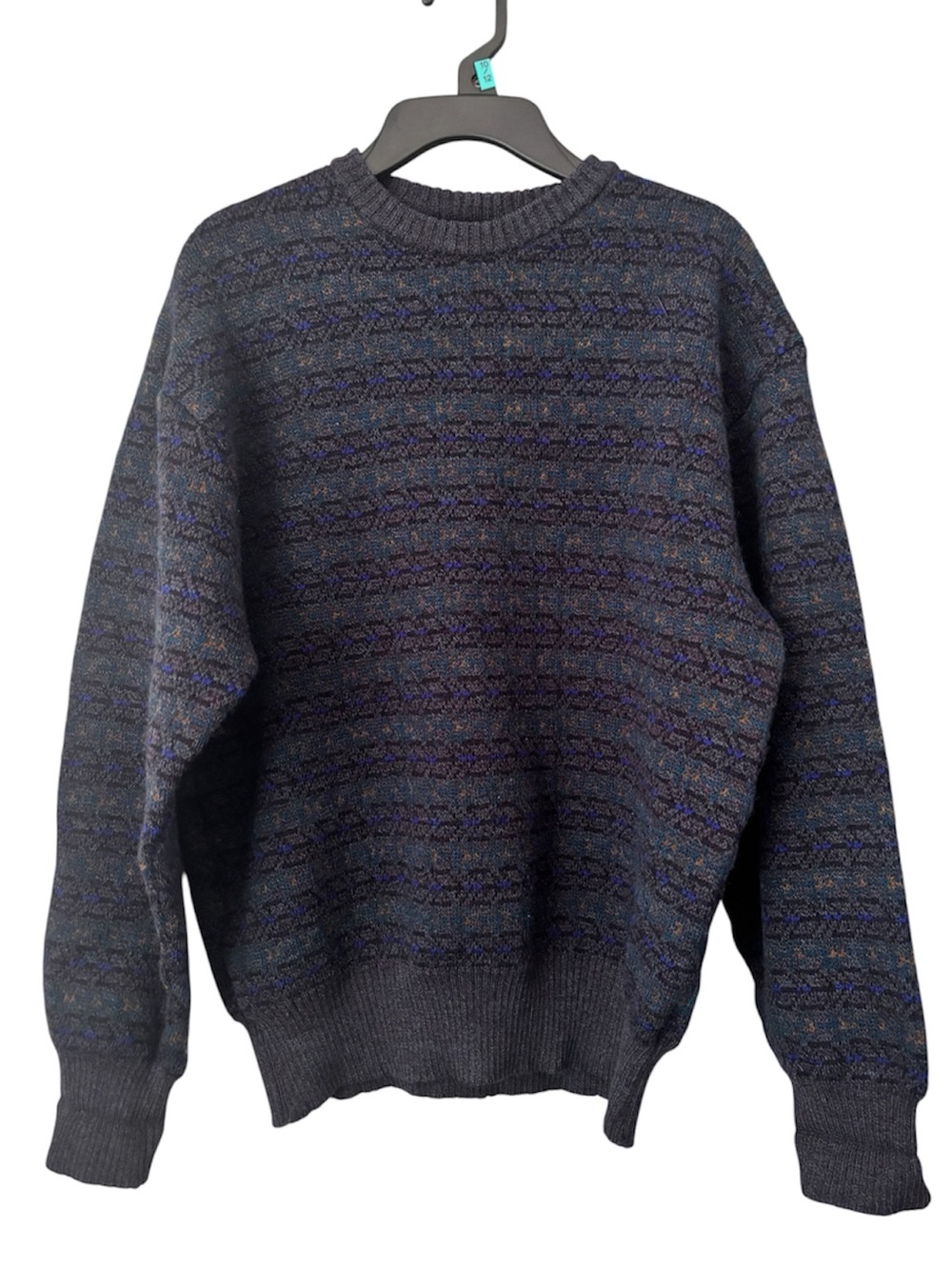 VTG 90s Nordstrom Sweater Herringbone 100% Merino Wool Blue/Gray Women’s S